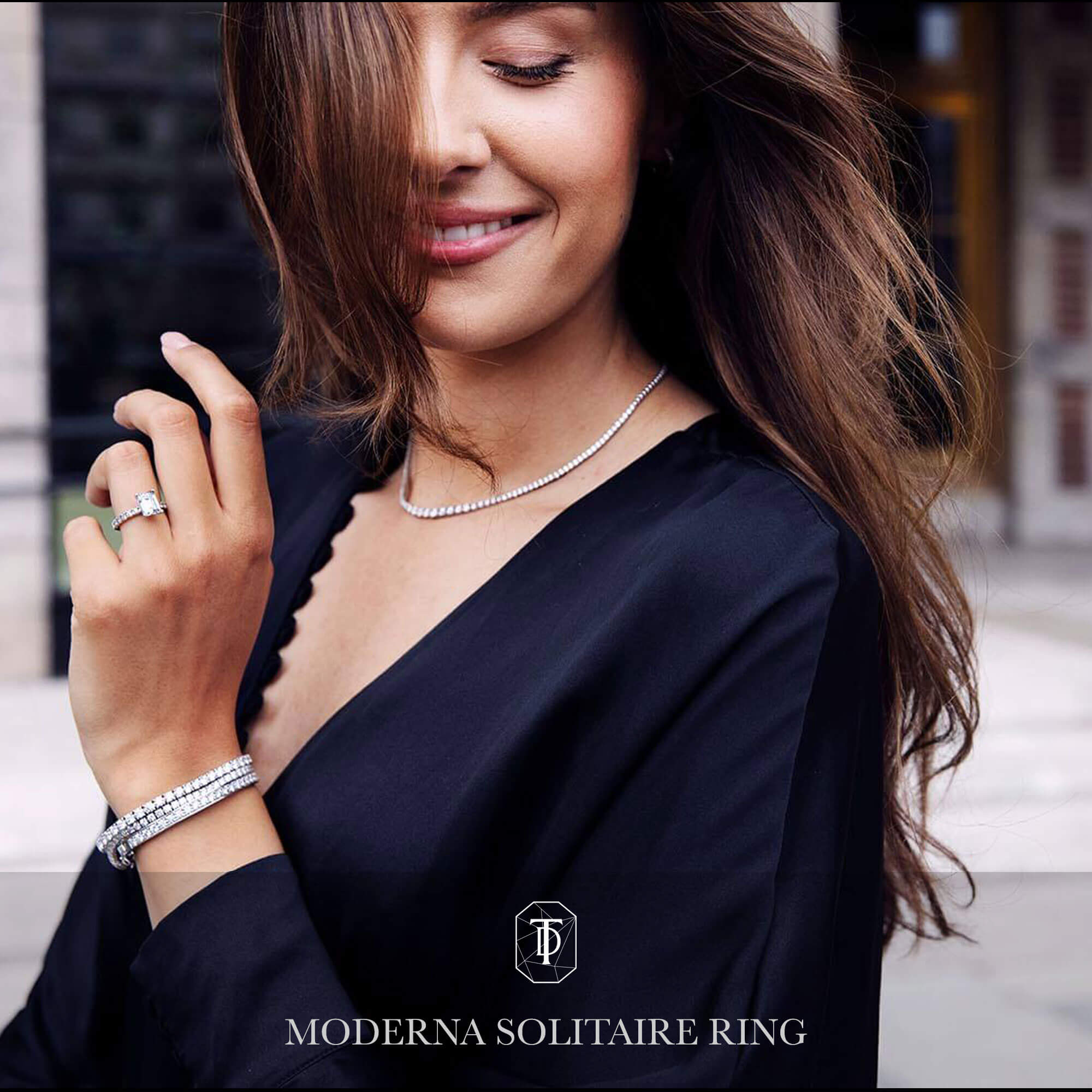 Moderna Solitaire II emerald cut forlovelsesring