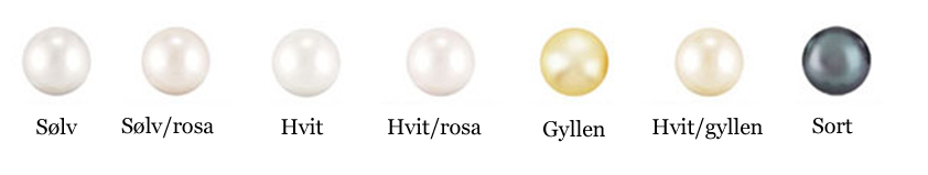 En rad perler i ulike farger fra sølv til rosa og sort.